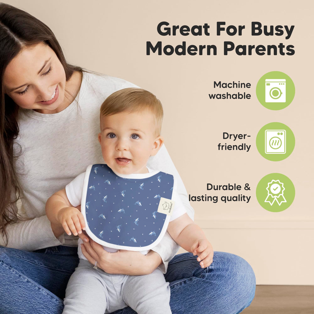 KeaBabies Marine Muse bib in stroller on-the-go mess control