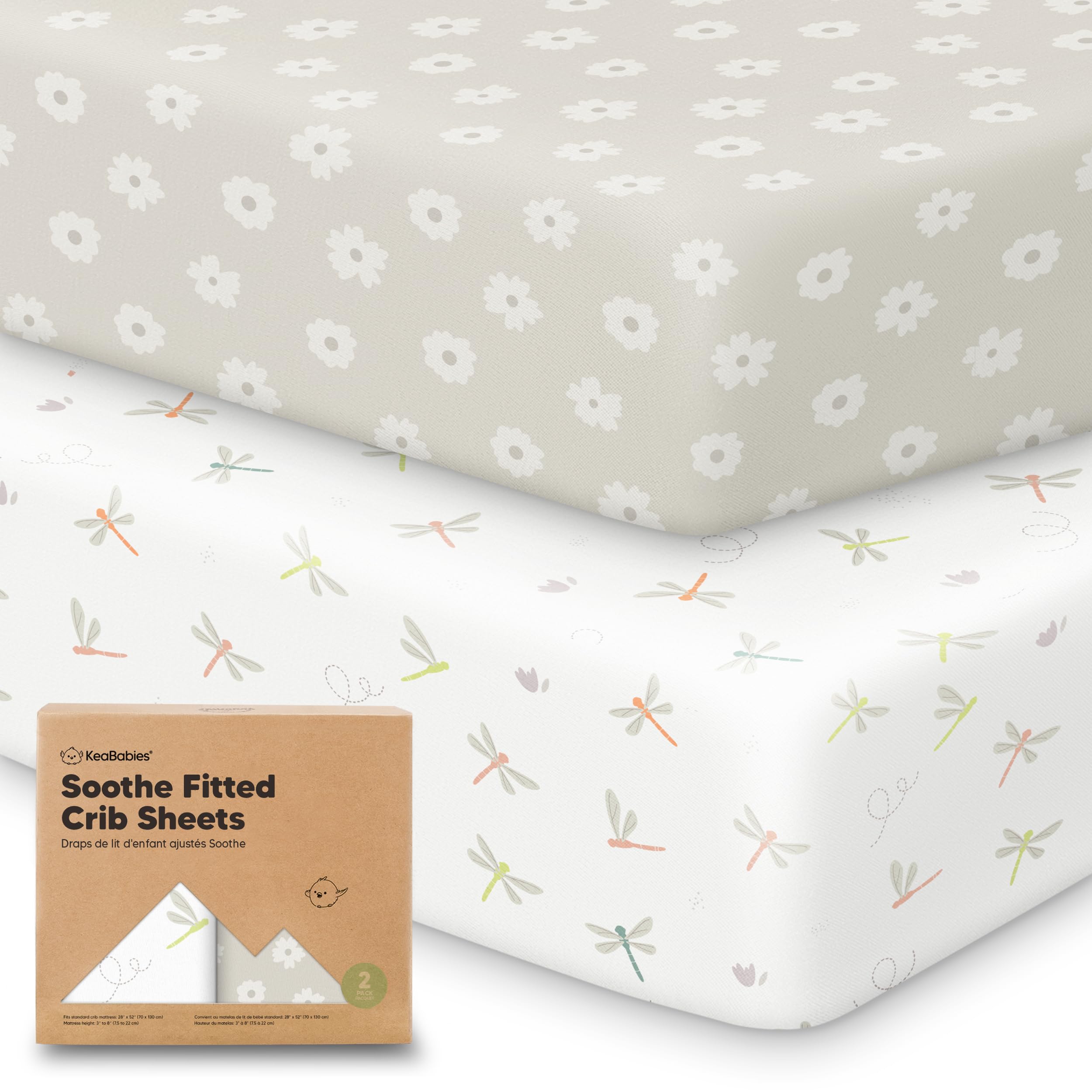 KeaBabies Meadow 2pack crib sheet in a practical set