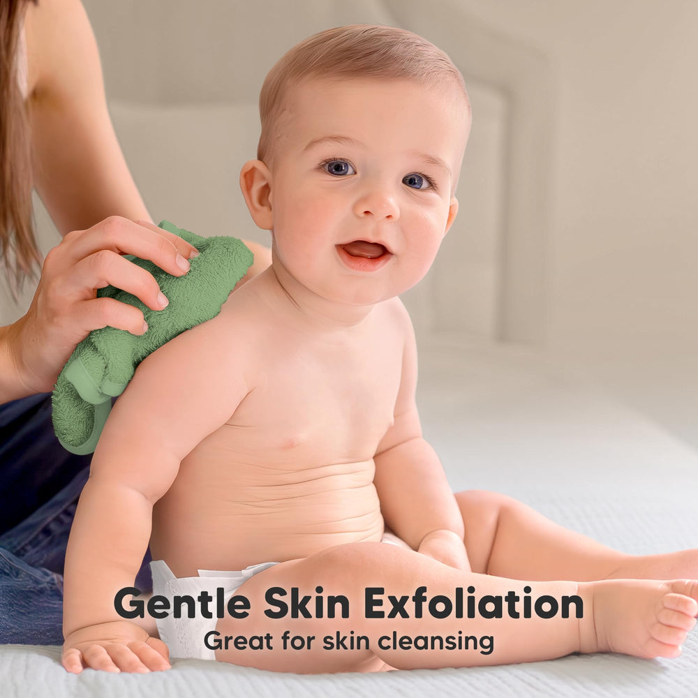 KeaBabies Meadow Green washcloths texture close-up highlighting soft, skin-safe material.