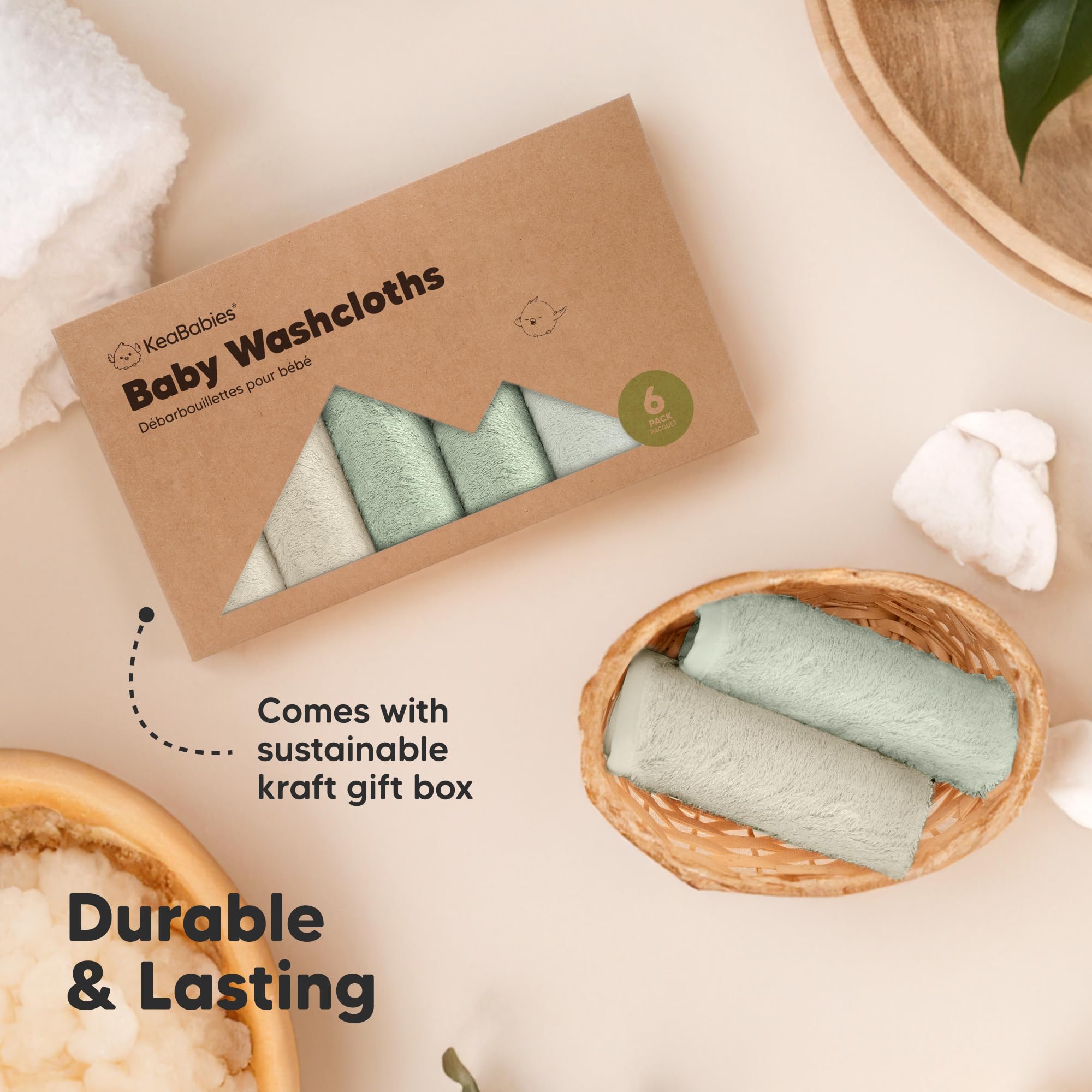 KeaBabies Meadow Green washcloths compact storage for busy parents.