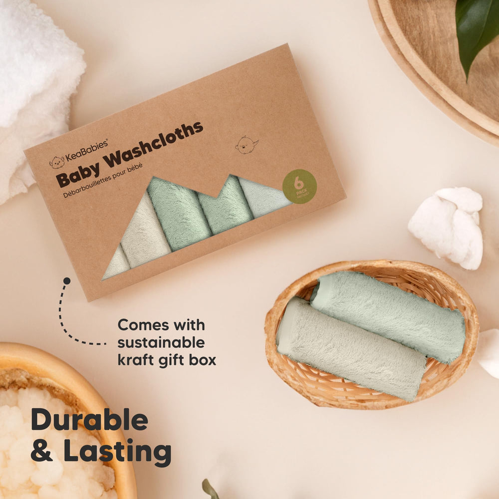 KeaBabies Meadow Green washcloths compact storage for busy parents.
