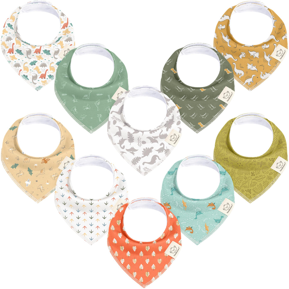 KeaBabies Mesozoic bandana bib pack shows diverse designs for everyday wear