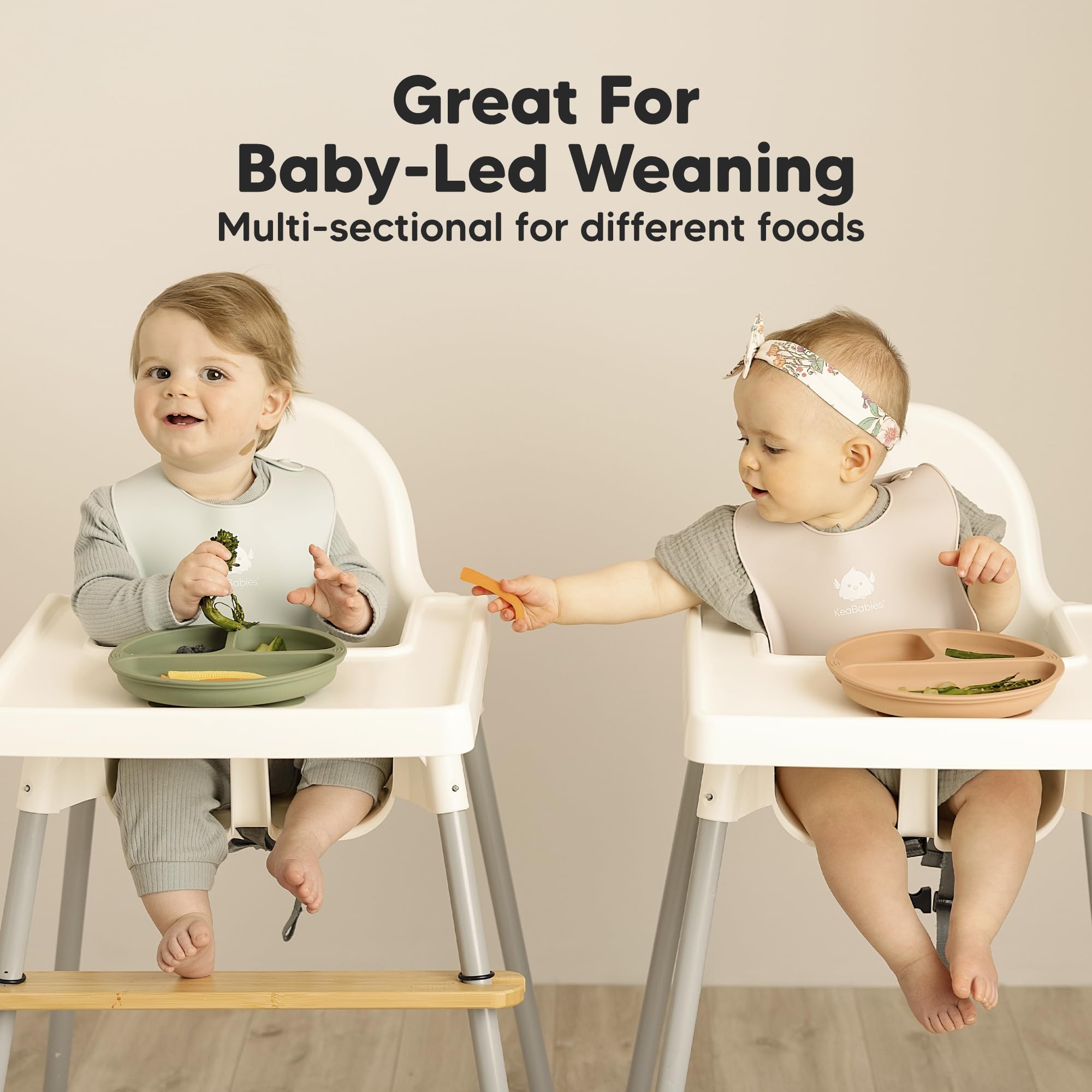 KeaBabies mess-free mealtime moments highlighting easier cleanup and independence.