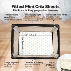 KeaBabies mini crib sheet 38x26 fit with SnugFit for secure playard use.