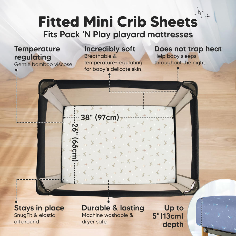 KeaBabies Mini Crib Sheet 38x26 flat highlights a gentle, skin-friendly surface.