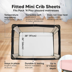 KeaBabies mini crib sheet 38x26 rose on portable play yard.