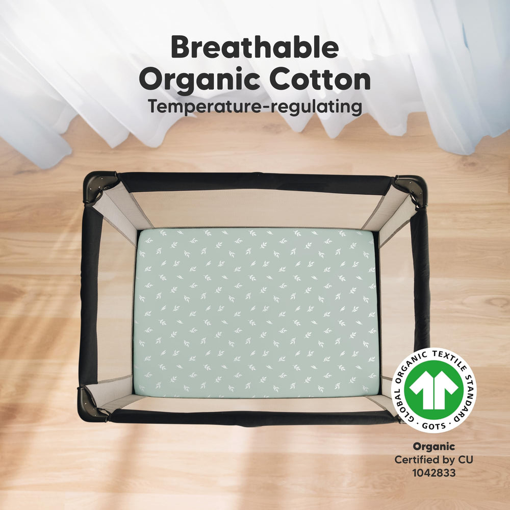 KeaBabies mini crib sheet fabric closeup shows soft organic cotton texture.