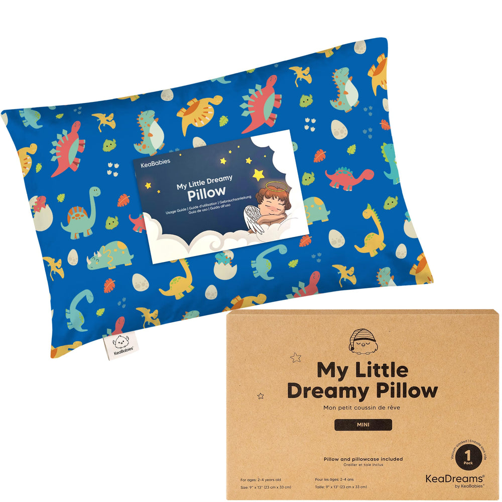 KeaBabies Mini Toddler Pillow 9x13 on bed showing compact sleep support