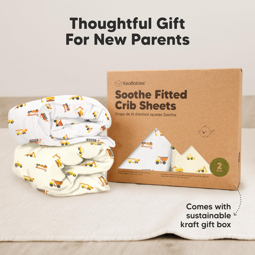 KeaBabies modern nursery essential crib sheets in soft neutral tones.