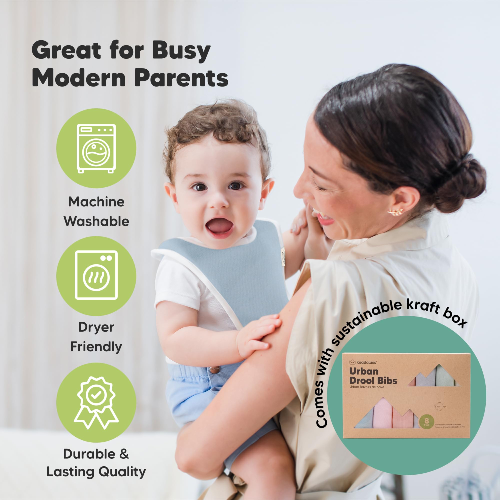 KeaBabies multi-use bibs serve as burping, feeding, and spill aids.
