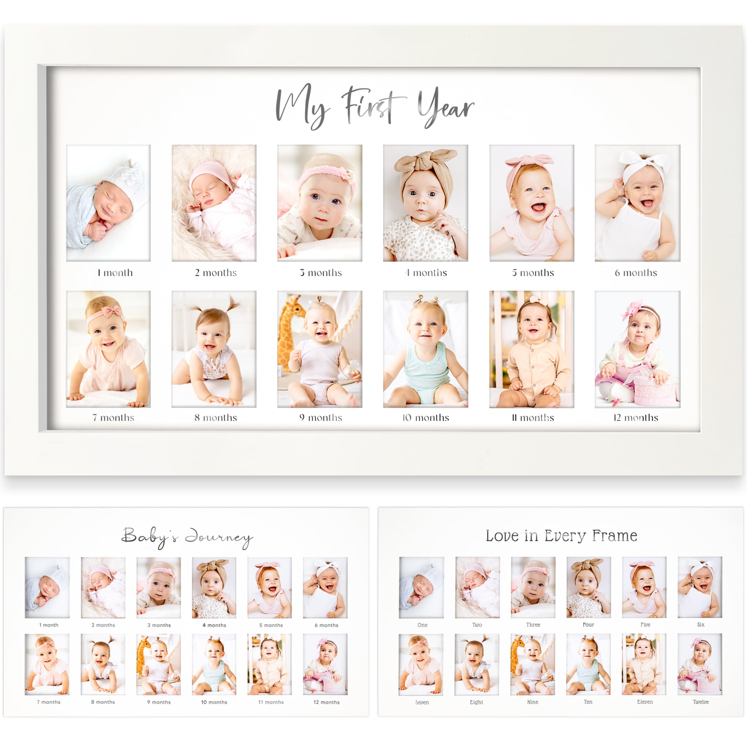 KeaBabies My First Year Frame Alpine White wall-mount display for nursery memories