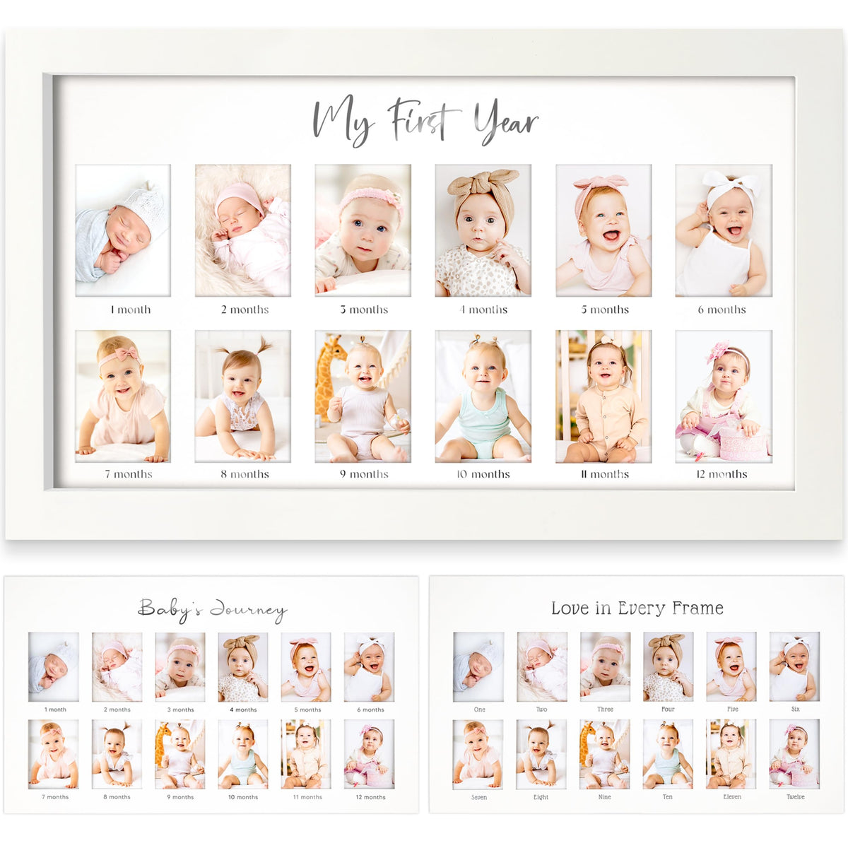 KeaBabies My First Year Frame Alpine White wall-mount display for nursery memories