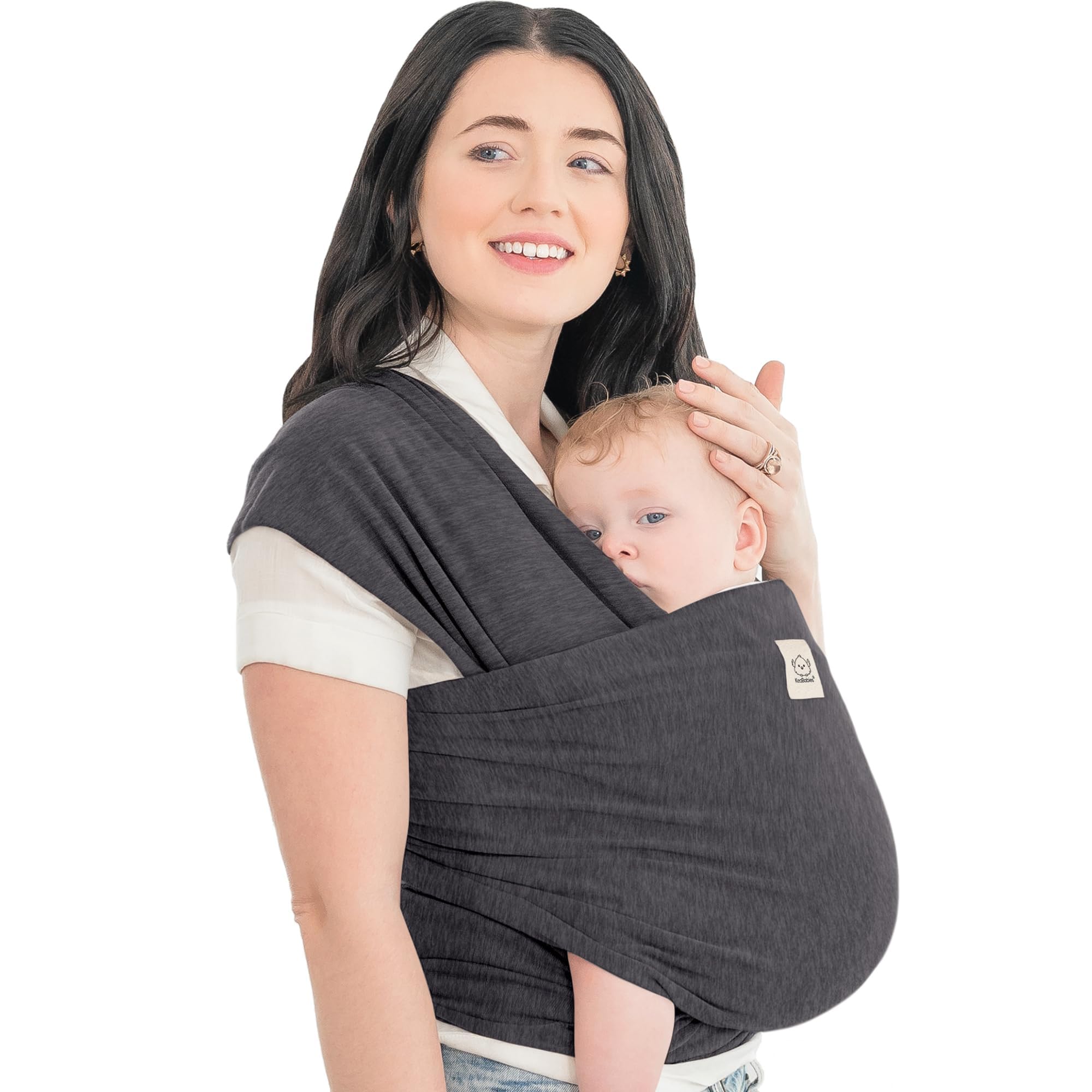 KeaBabies Mystic Gray wrap on baby promotes close bonding and comfy support.