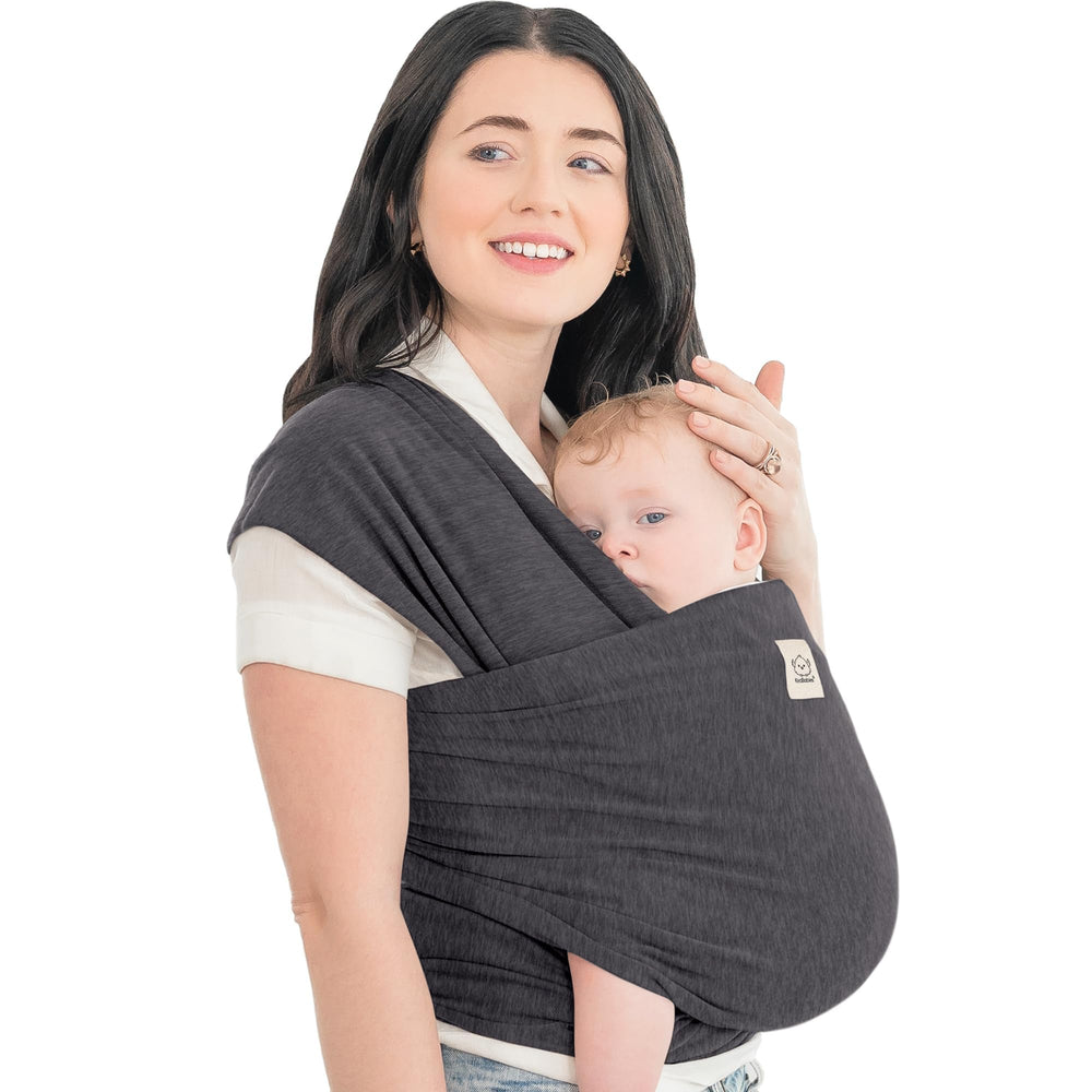 KeaBabies Mystic Gray wrap on baby promotes close bonding and comfy support.