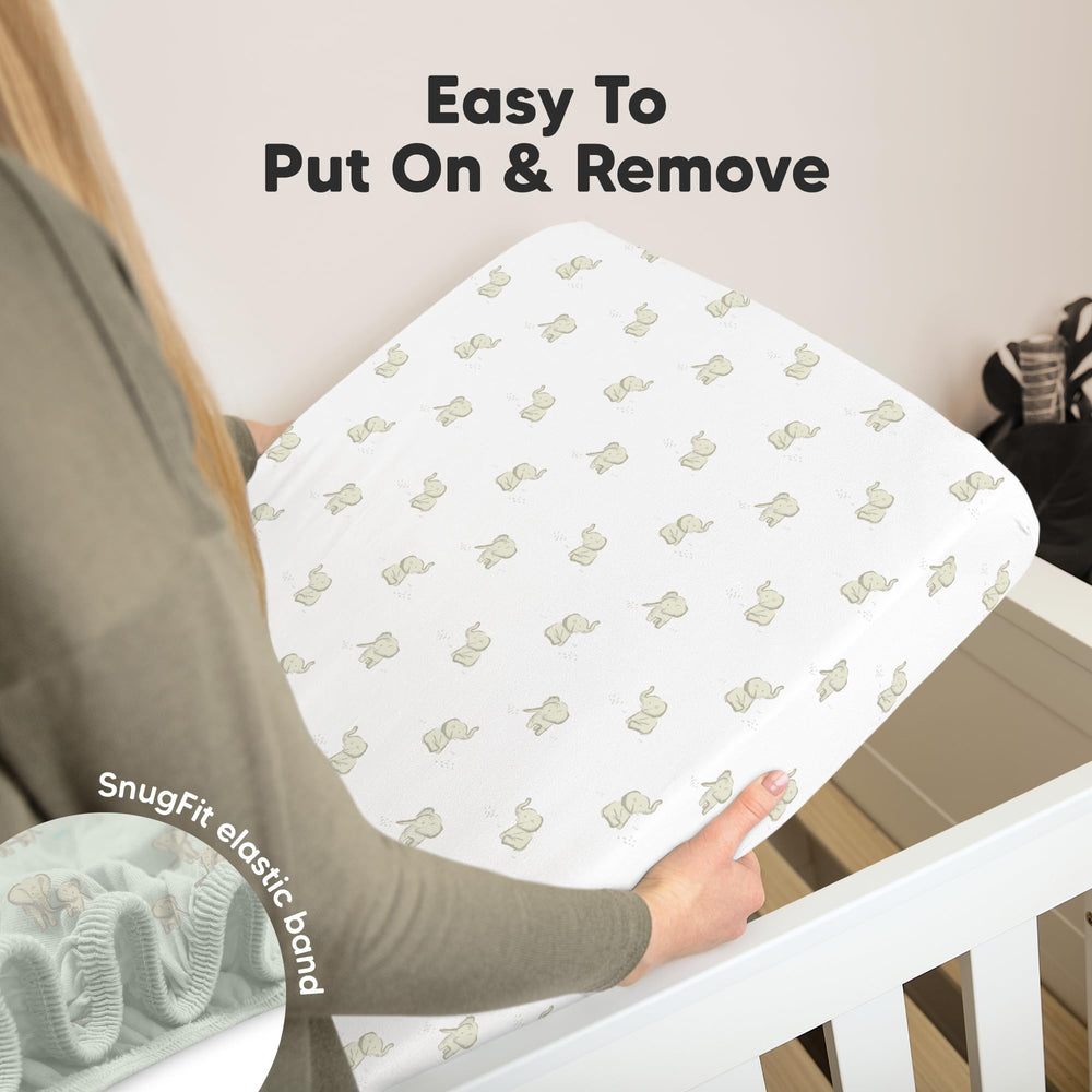 KeaBabies neutral Elly print crib sheet in a cozy nursery scene.
