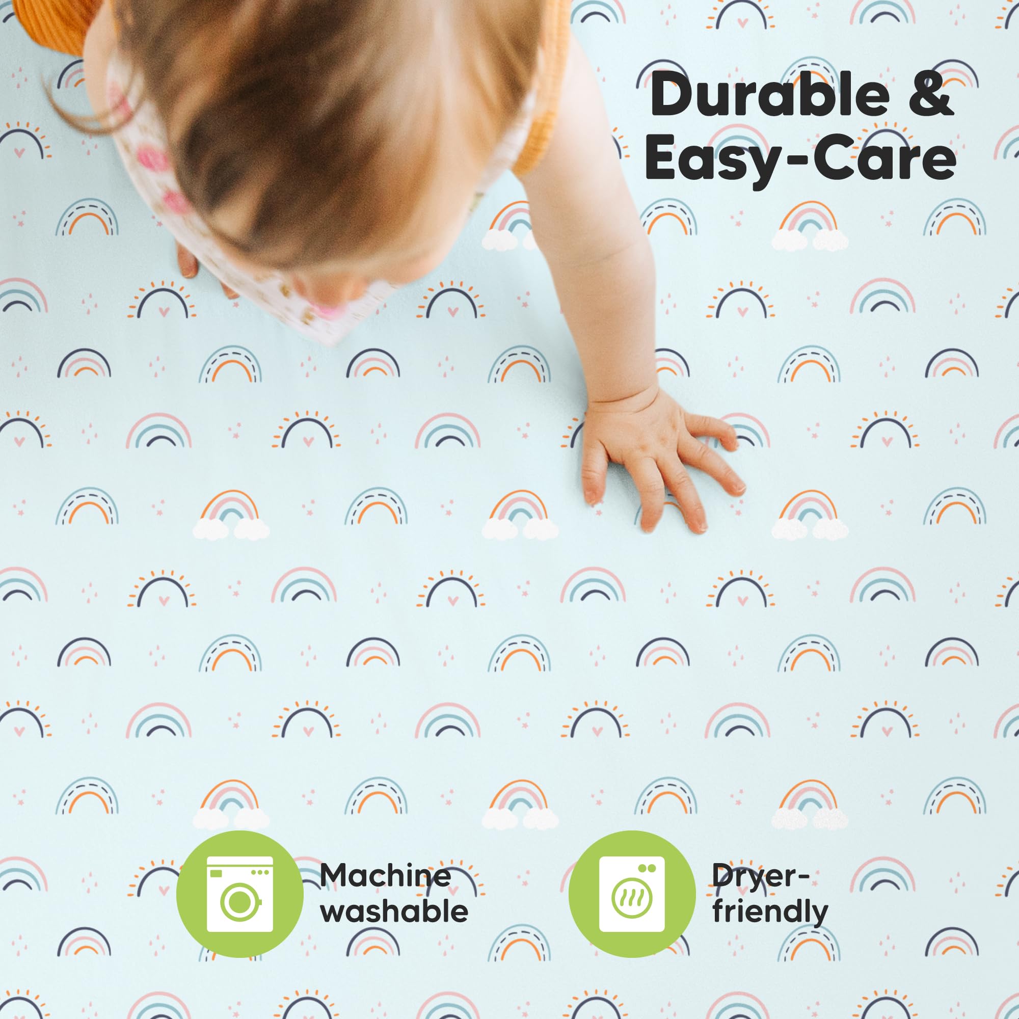 KeaBabies neutral Jolly Rainbow pattern adds versatile nursery style