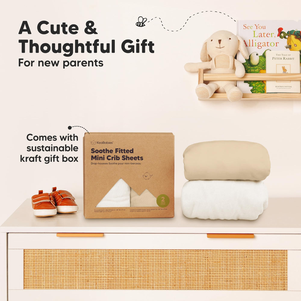 KeaBabies neutral khaki color on playard setup invites unisex nursery styling.