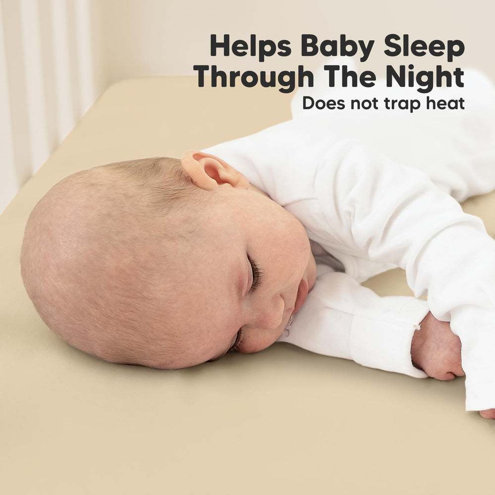 KeaBabies neutral khaki print nursery scene illustrates gender-neutral bedding aesthetic.