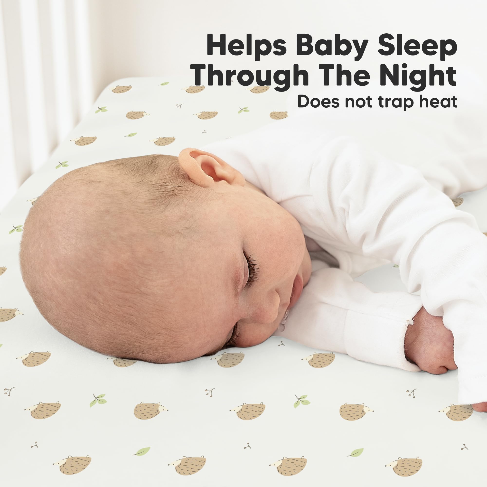 KeaBabies neutral prints Nibbles Bruce on baby bed for versatile nursery styling