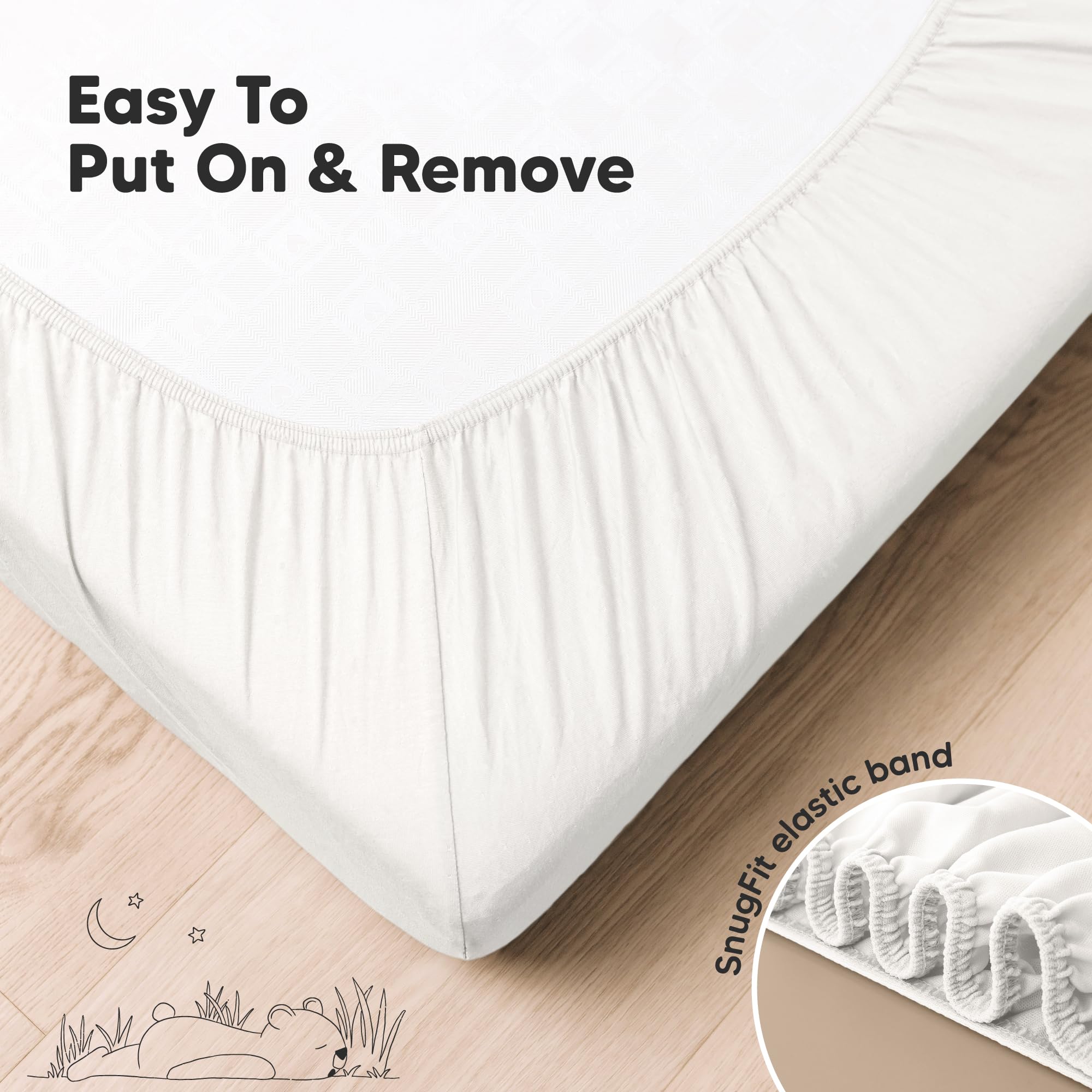 KeaBabies neutral prints Soft White sheets emphasize versatile nursery style.