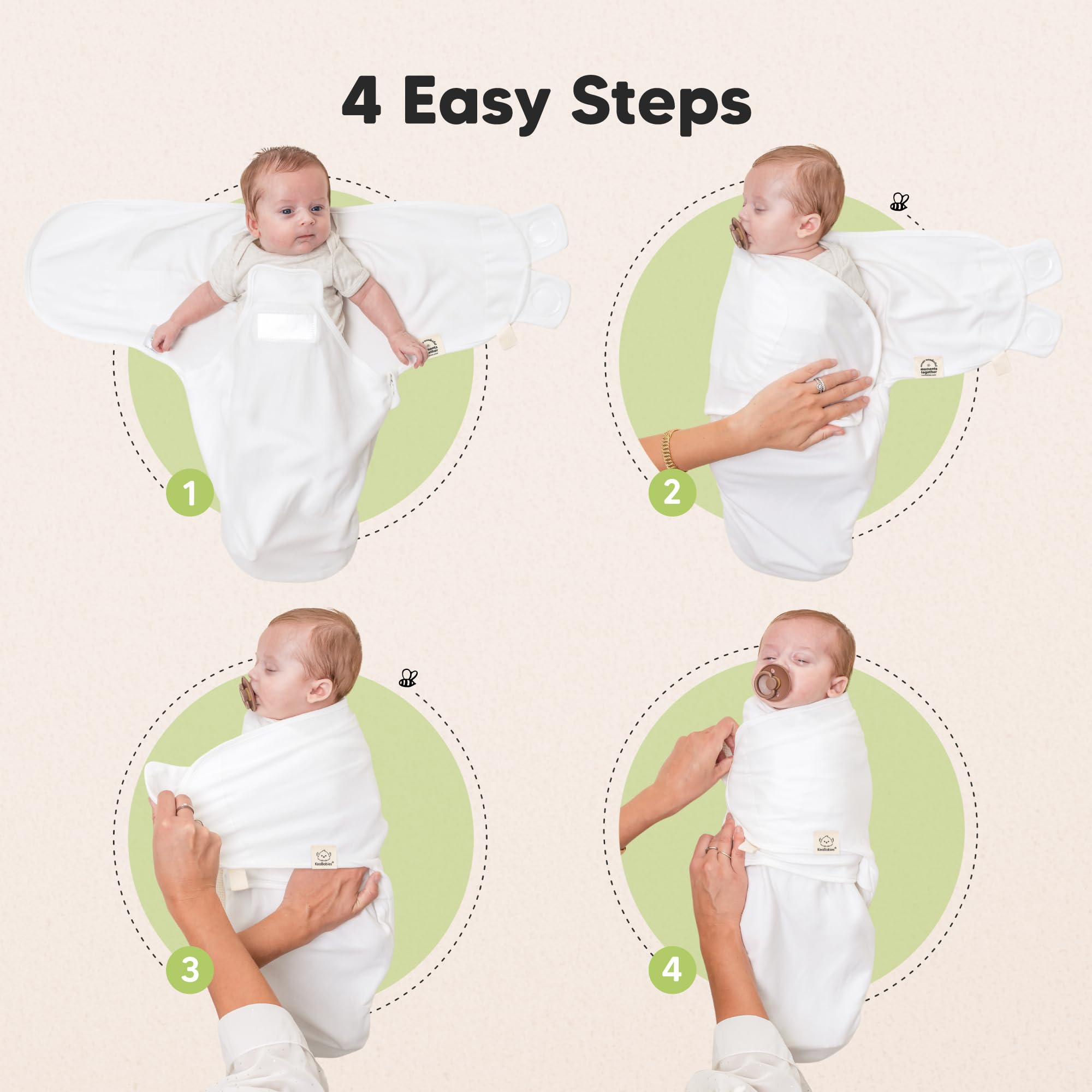 KeaBabies newborn OS swaddle demonstrates easy wrap for 0-3 months.