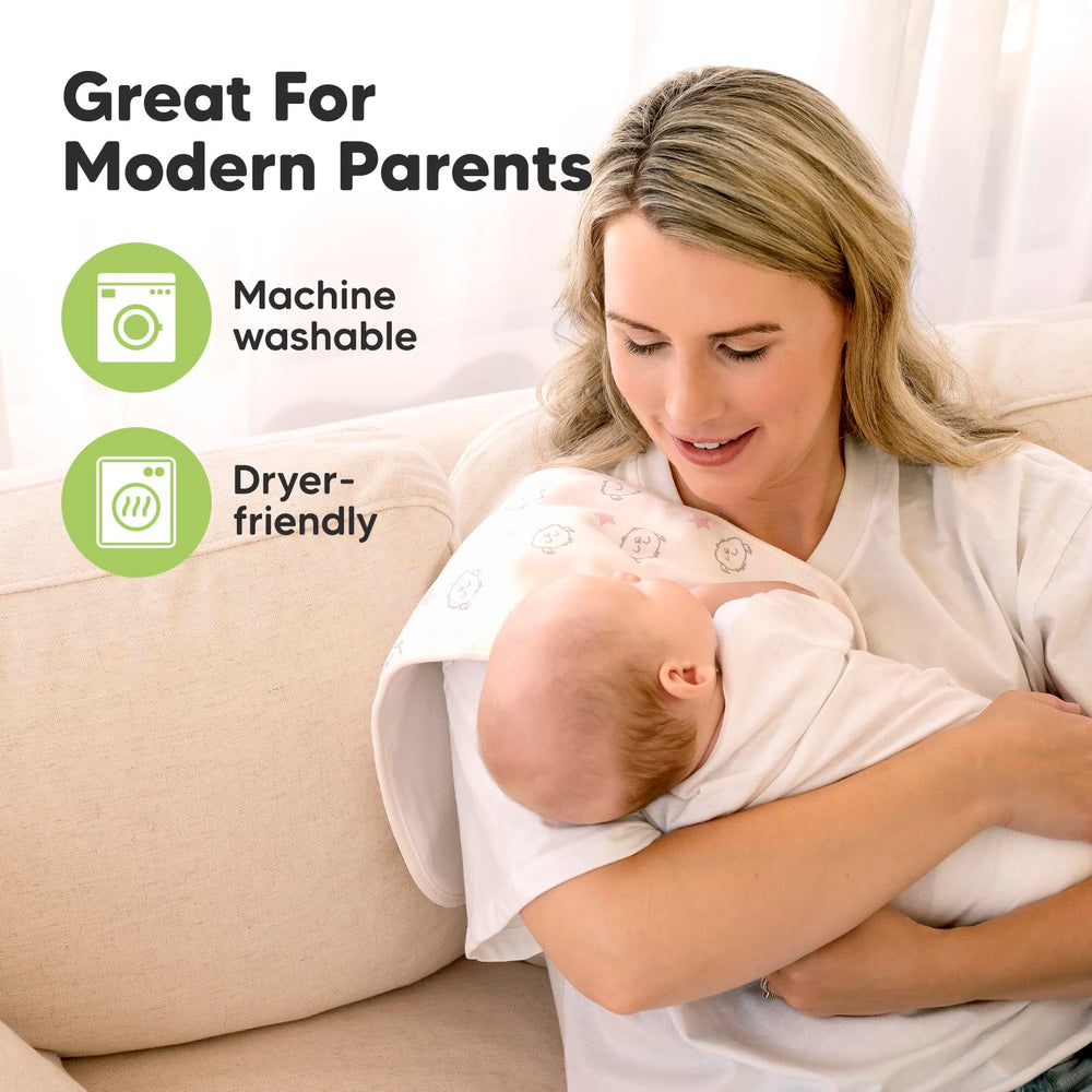 KeaBabies Newborn-friendly burp cloths soften skin and absorb spills.
