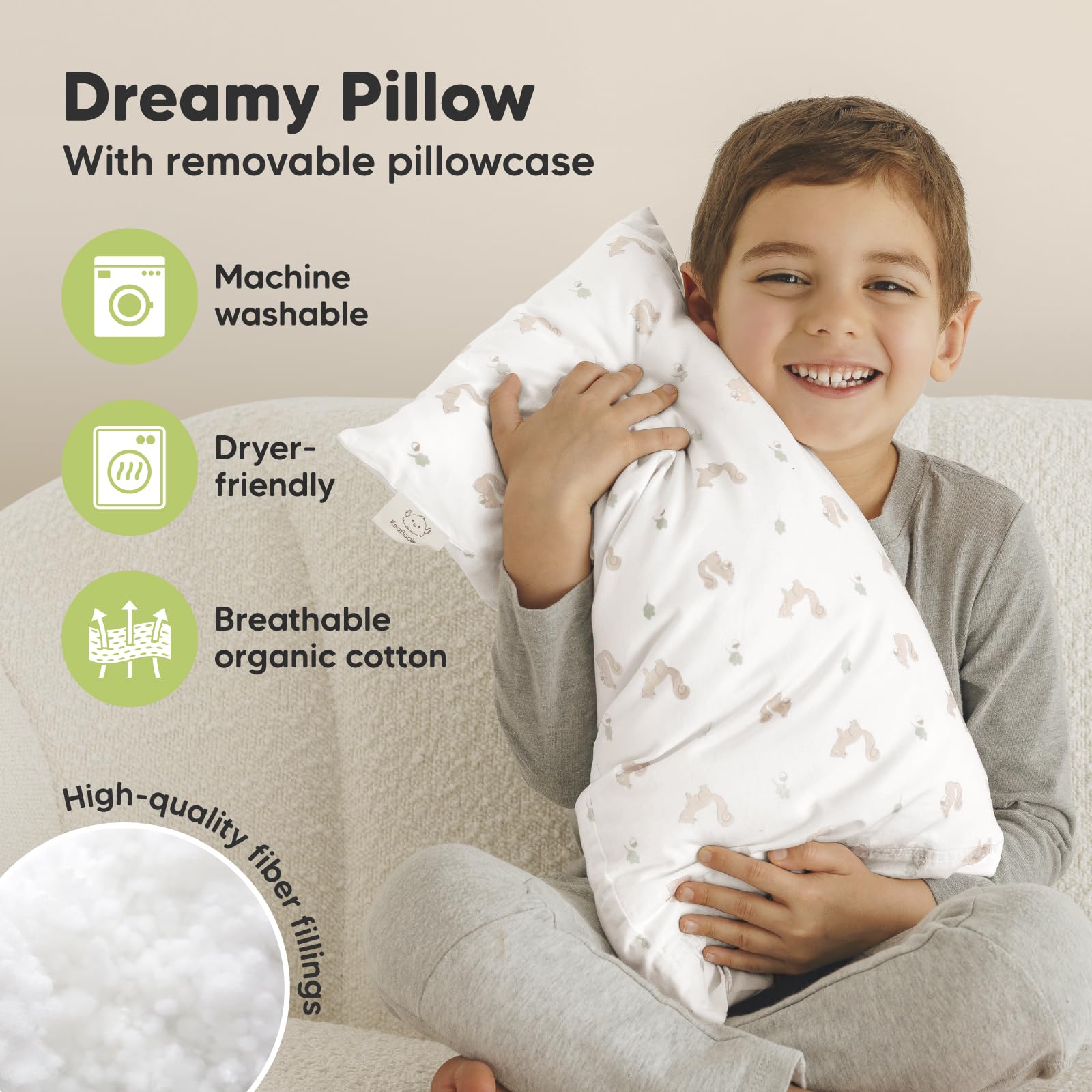 KeaBabies Nibbles pillow is machine washable for easy care