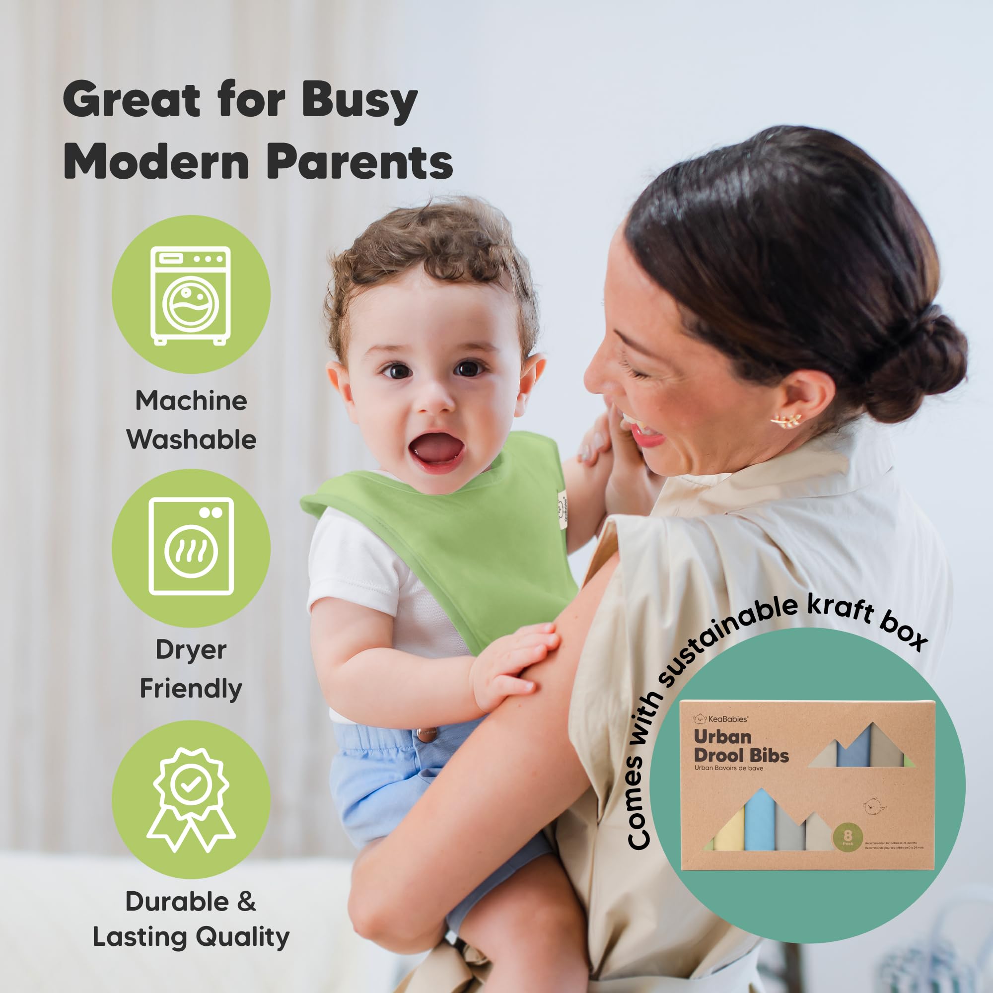 KeaBabies nickel-free snaps highlight gentle seam construction and baby-friendly fastening.
