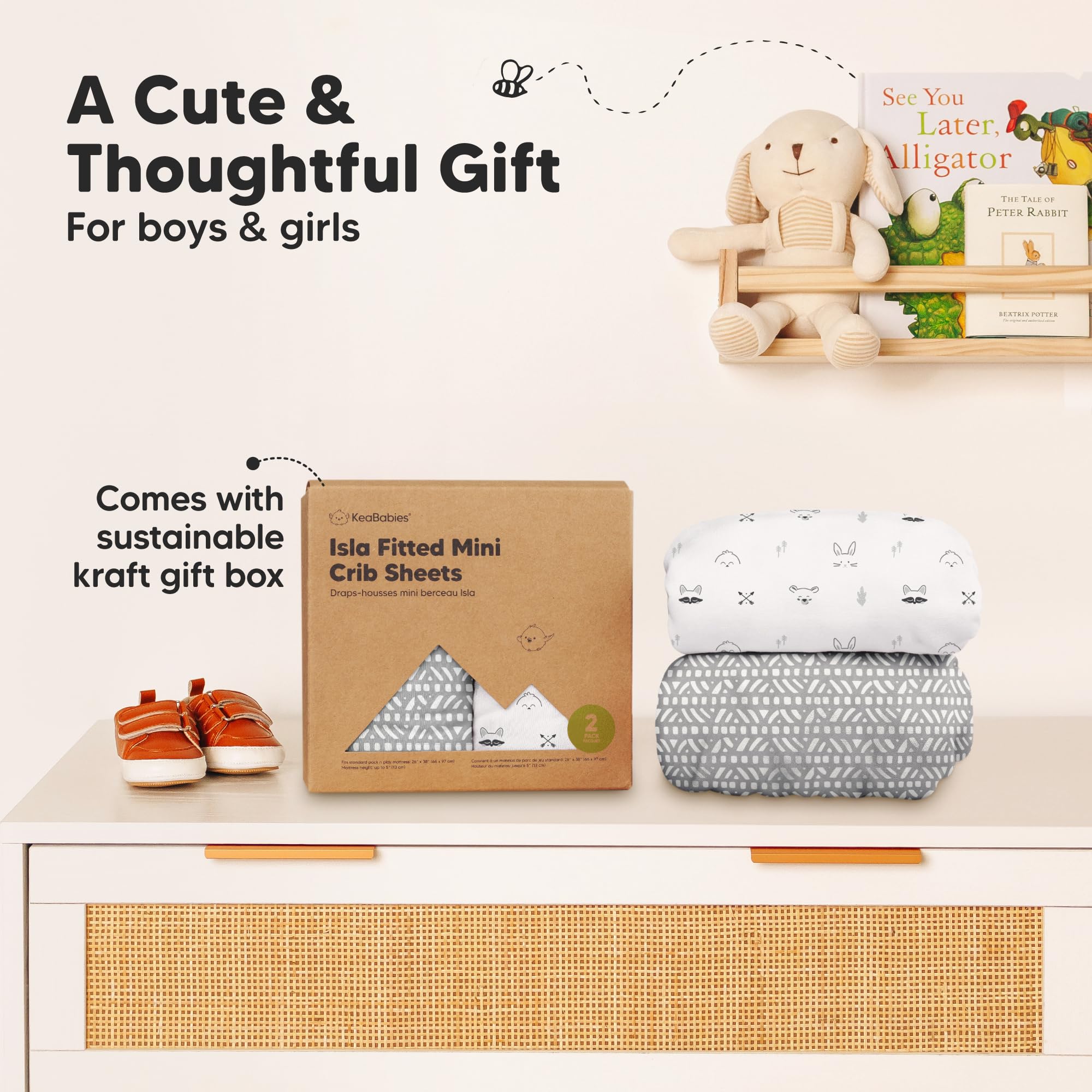 KeaBabies nordic-neutral design pairs with boy or girl nursery aesthetics.