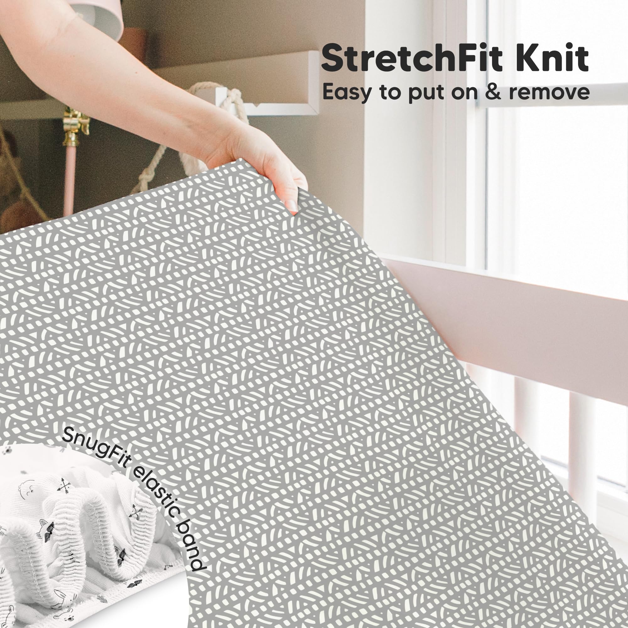 KeaBabies Nordic neutral crib sheet in a nursery setting
