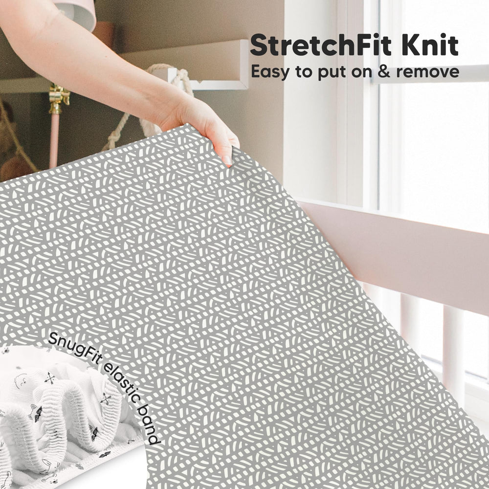 KeaBabies Nordic neutral crib sheet in a nursery setting