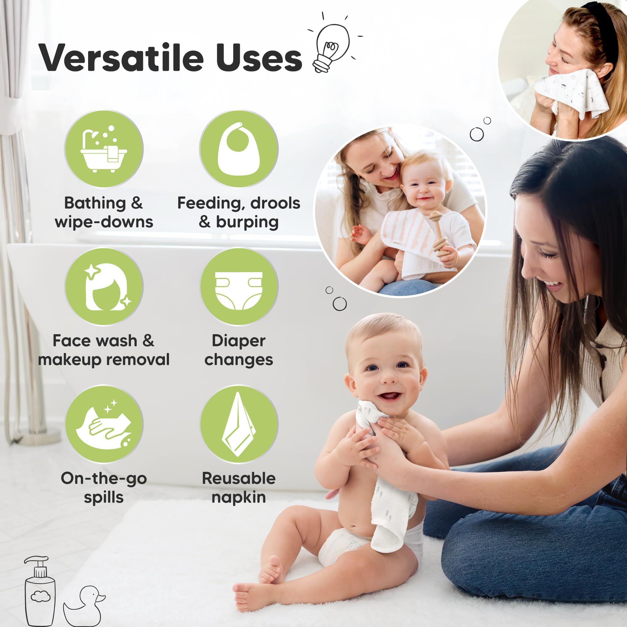 KeaBabies Nordic washcloths gender-neutral colors highlight versatile newborn essentials