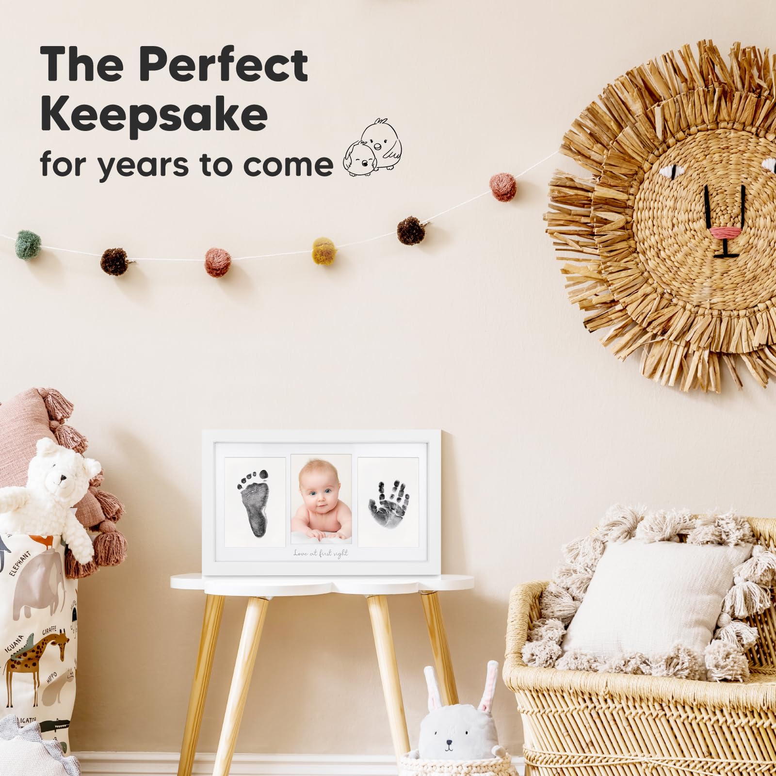 KeaBabies nursery decor Alpine White frame displayed in a bright room.