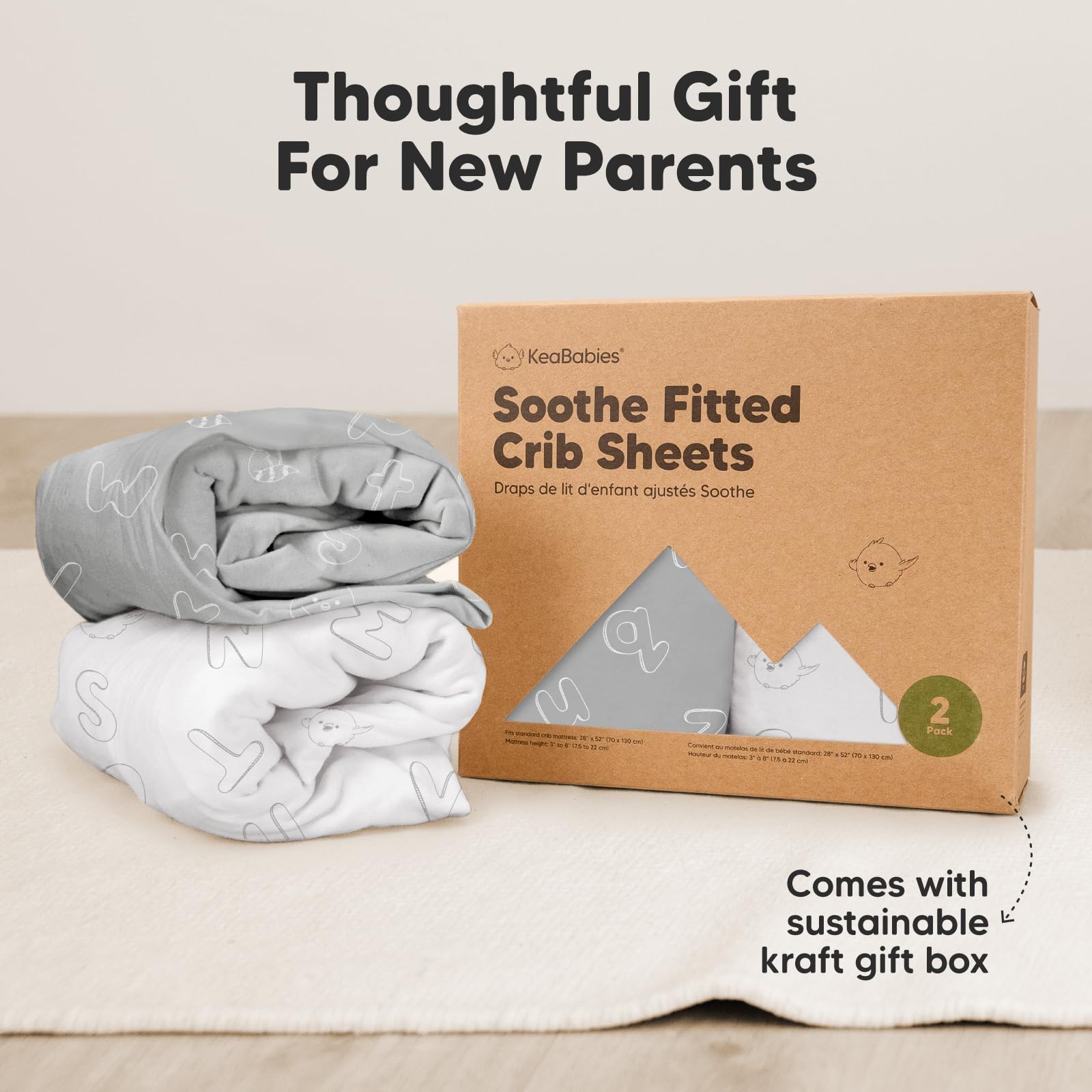 KeaBabies neutral, modern sheets complement varied nursery decors