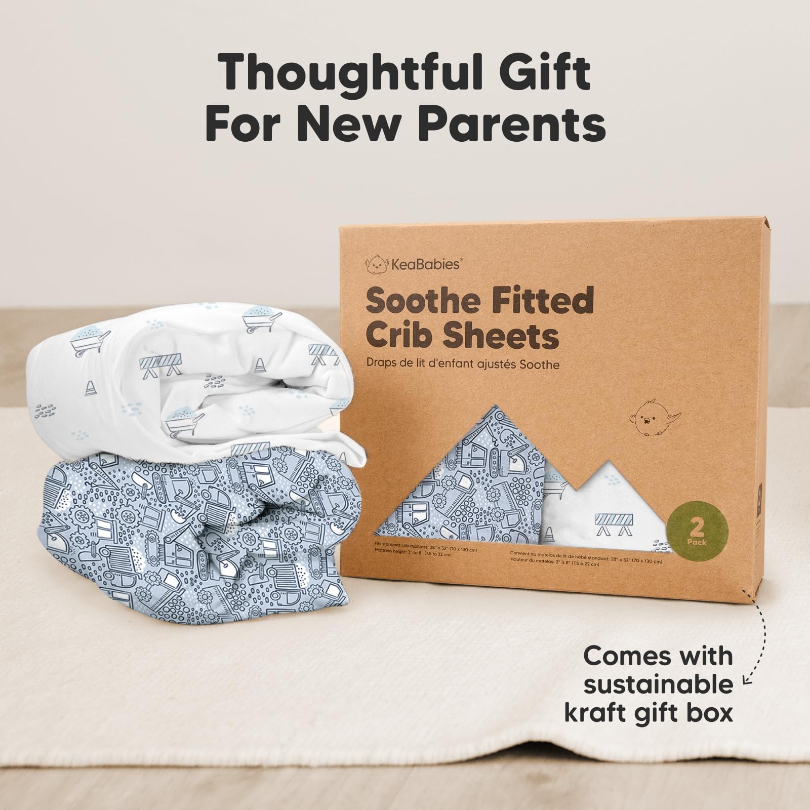 KeaBabies nursery room setup with Excavation sheets ready for bedtime.