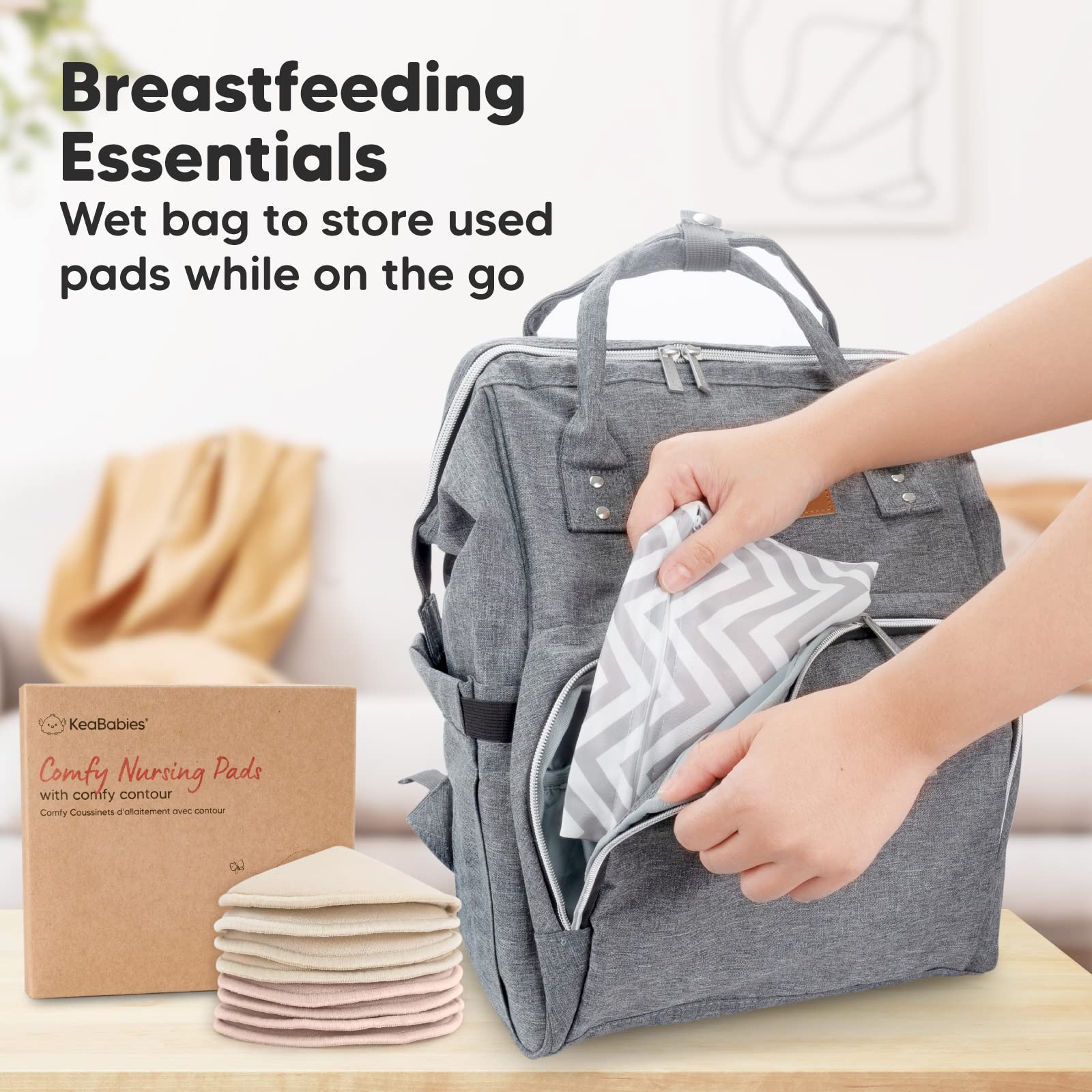 KeaBabies nursing pads size options displayed for a comfortable fit.