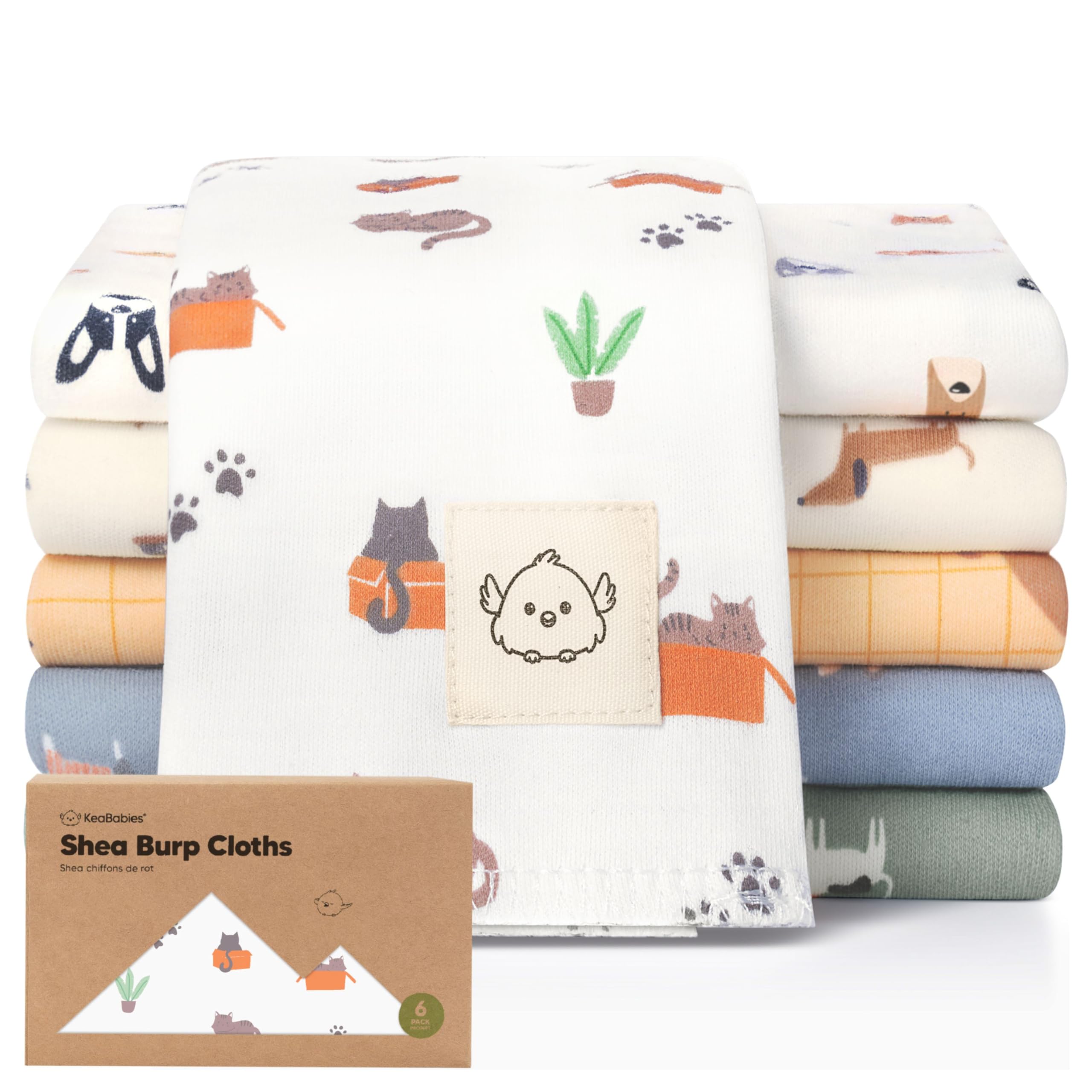 KeaBabies Organic Burp Cloths 20x12 on-shoulder for mess-free burping.