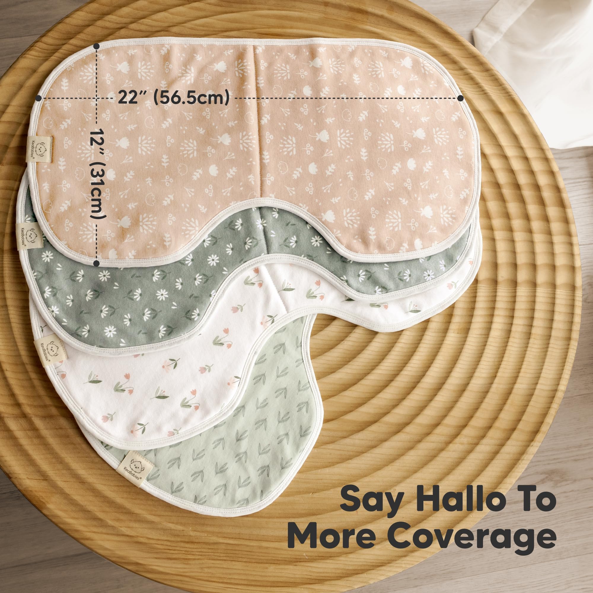 KeaBabies organic cotton 3-layer burp cloth front view highlighting quick absorption