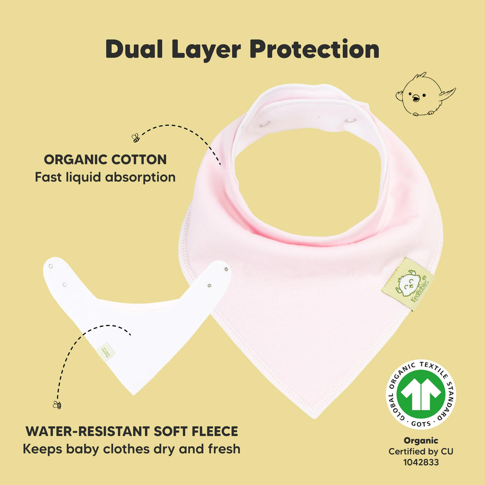 KeaBabies organic cotton bib closeup shows dual-layer absorption and soft fleece backing
