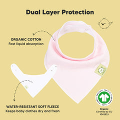 KeaBabies organic cotton bib closeup shows dual-layer absorption and soft fleece backing