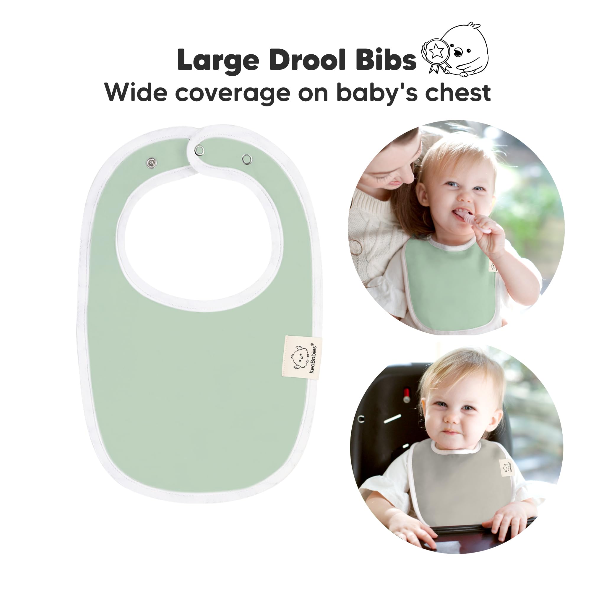 KeaBabies organic cotton bibs with absorbent back layer for spills and drool.