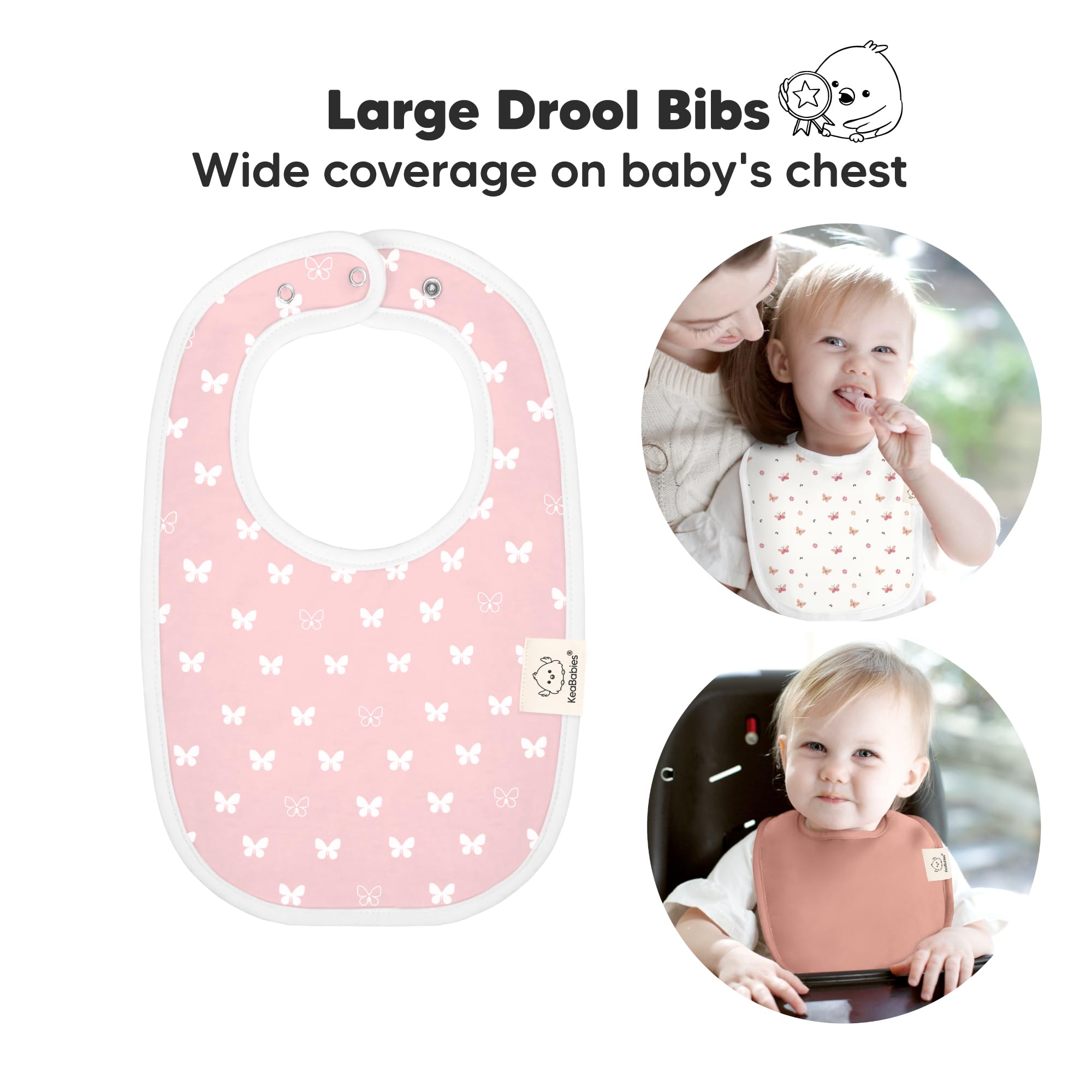 KeaBabies organic cotton bibs fleece-back close-up shows extra-absorbent layer.