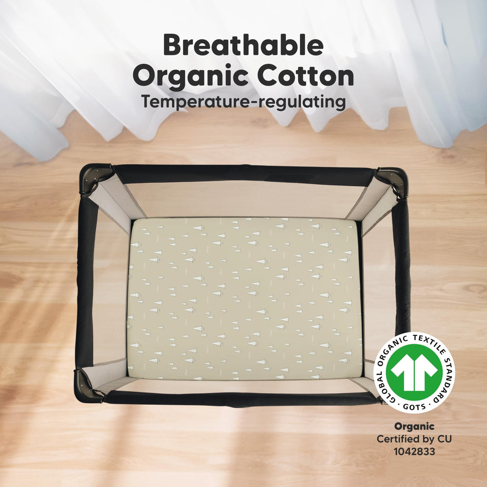 KeaBabies organic cotton mini crib sheets laid flat highlighting soft breathable fabric