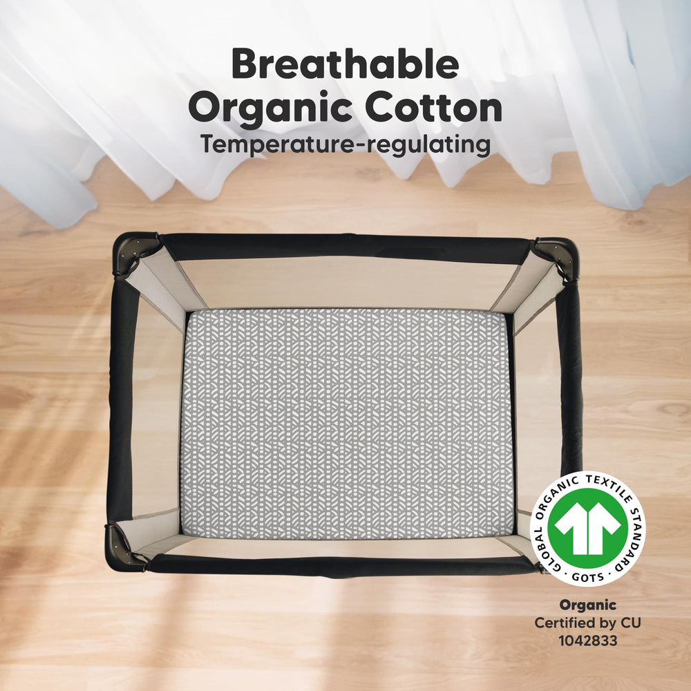 KeaBabies organic cotton mini crib sheet close-up texture emphasizes softness and breathability.