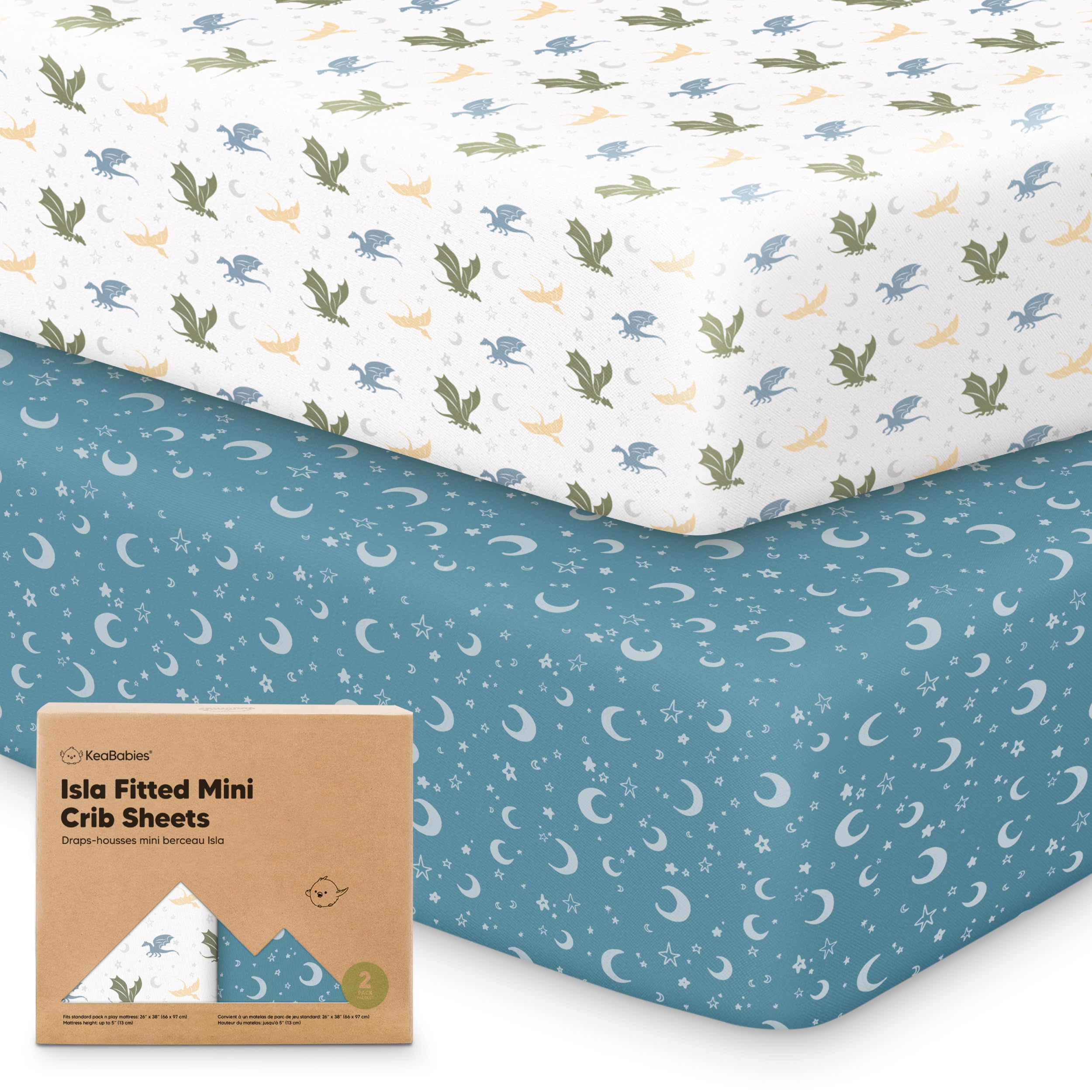 KeaBabies Dragon Tale sheet close-up reveals soft, breathable fabric for baby's comfort.