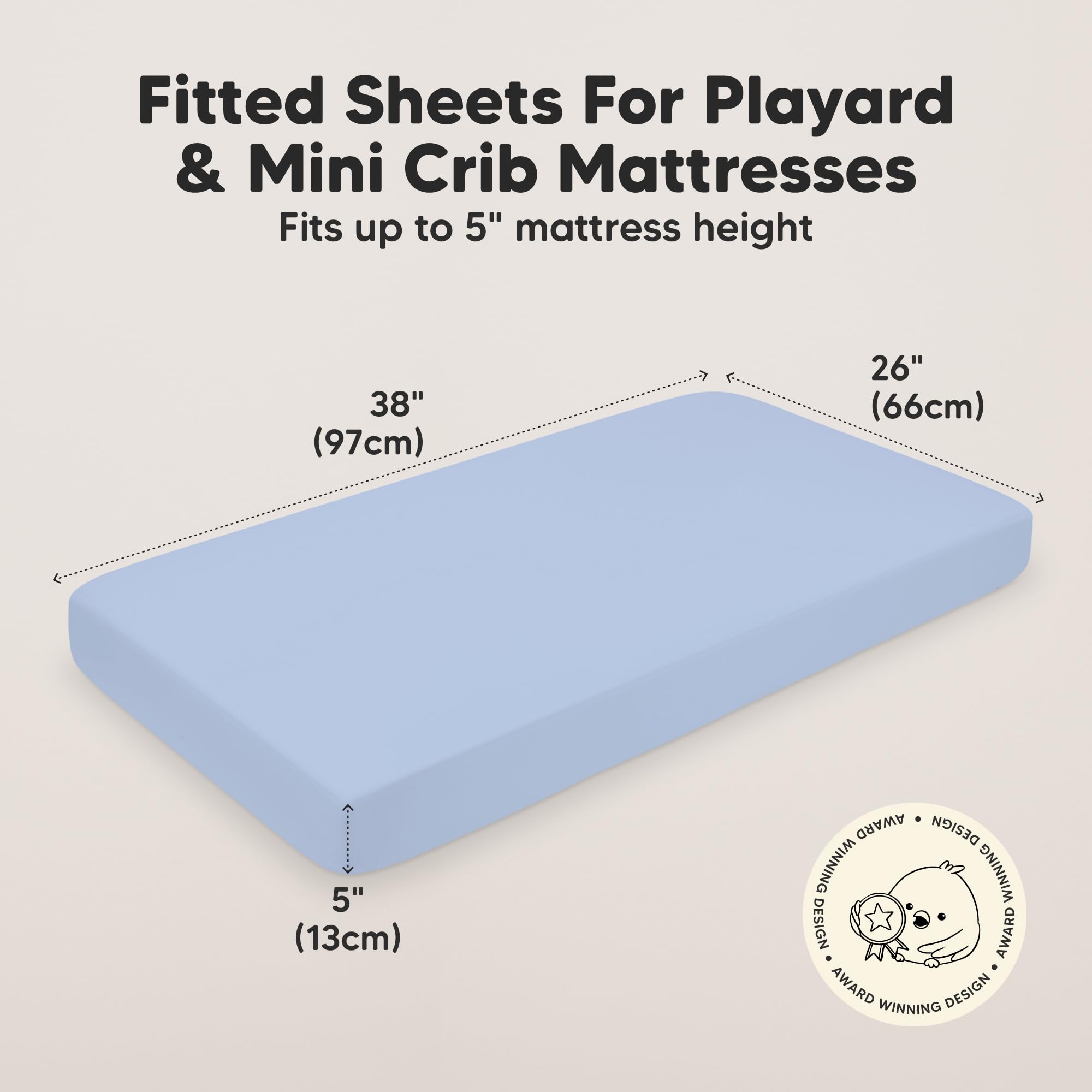 KeaBabies Soothe mini crib sheet blue flax uses SnugFit knit for easy on/off.