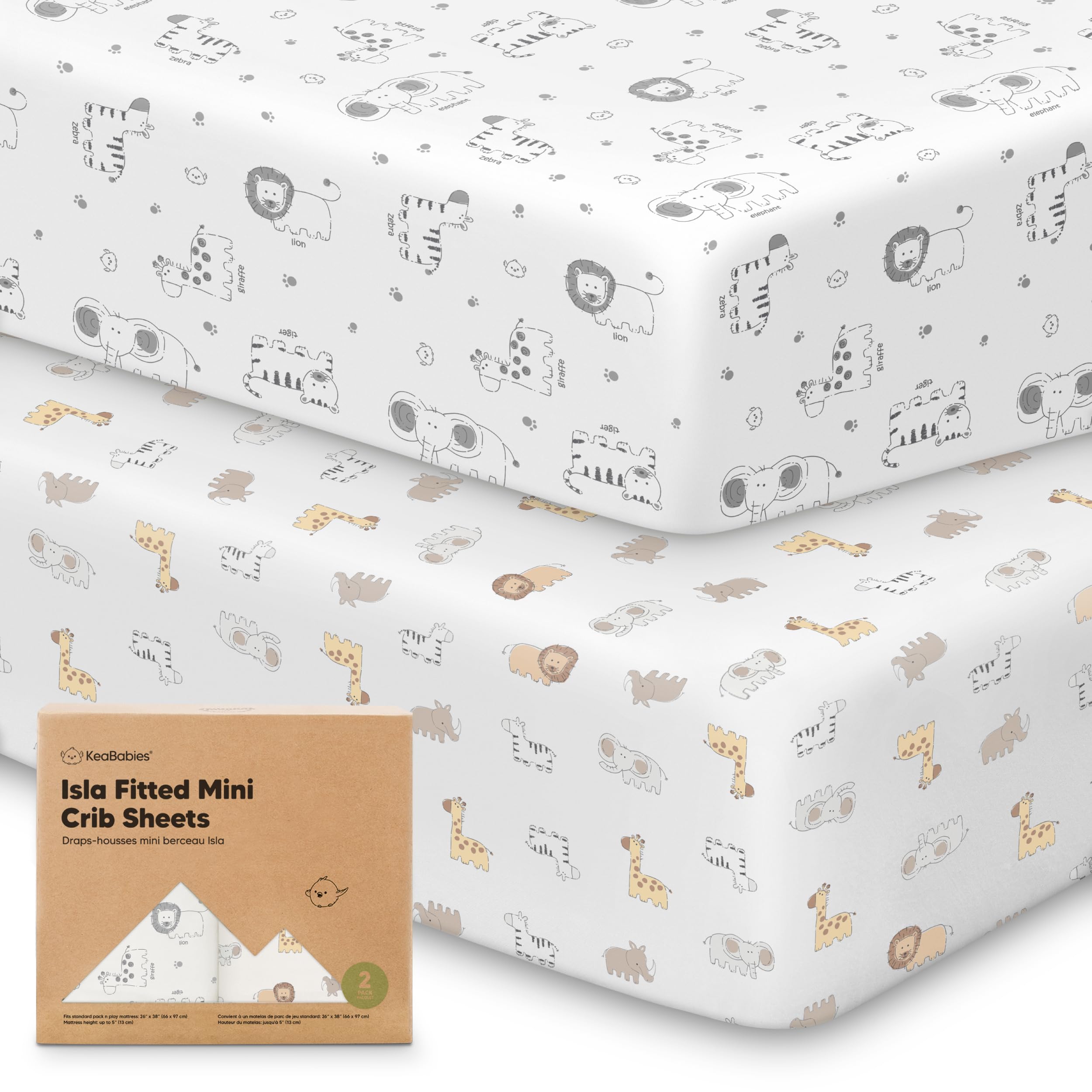 KeaBabies Pack N Play Sheets 2-pack in 38x26 with soft bamboo viscose for all-season comfort