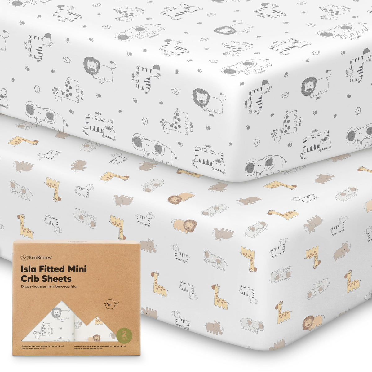 KeaBabies Pack N Play Sheets 2-pack in 38x26 with soft bamboo viscose for all-season comfort