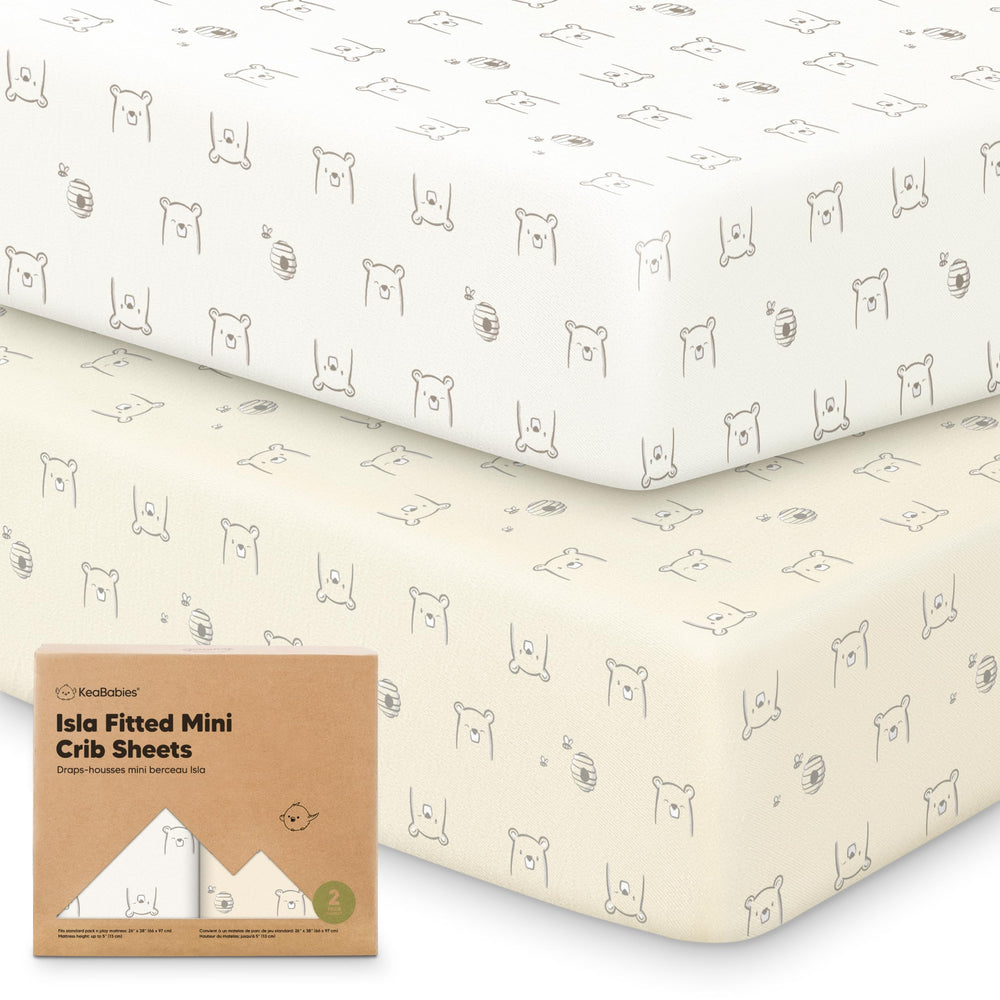 KeaBabies pack n play sheets two-pack Bumble Bear set for easy, cozy changes.