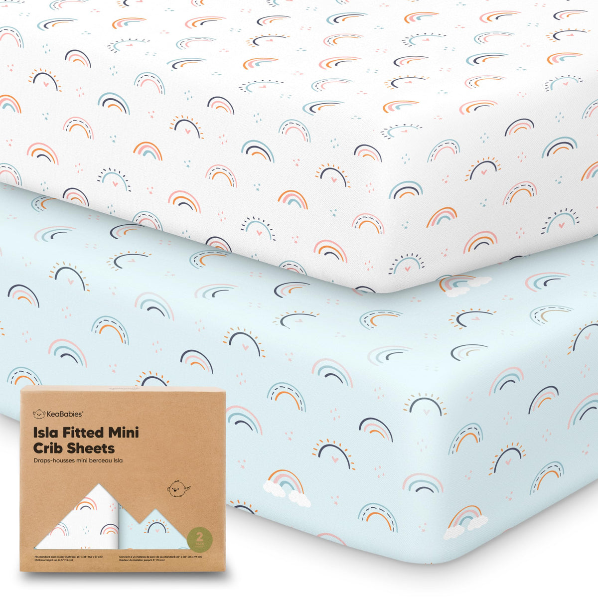 KeaBabies pack n play sheets folded for travel and storage convenience.
